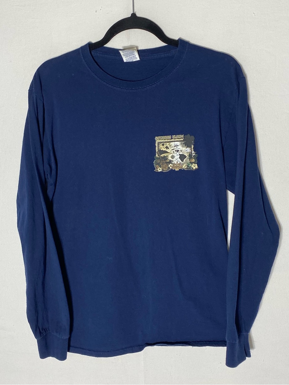 Vintage Jerzees 90s Navy Cotton Long Sleeve Hawaiian Islands Graphic Tee M